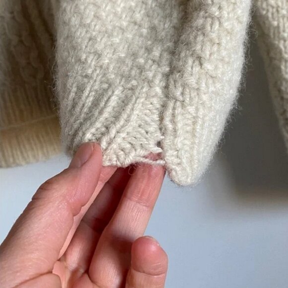 SOLD Cream Hand Knit Cable Wool Sweater - Picture 5 of 9